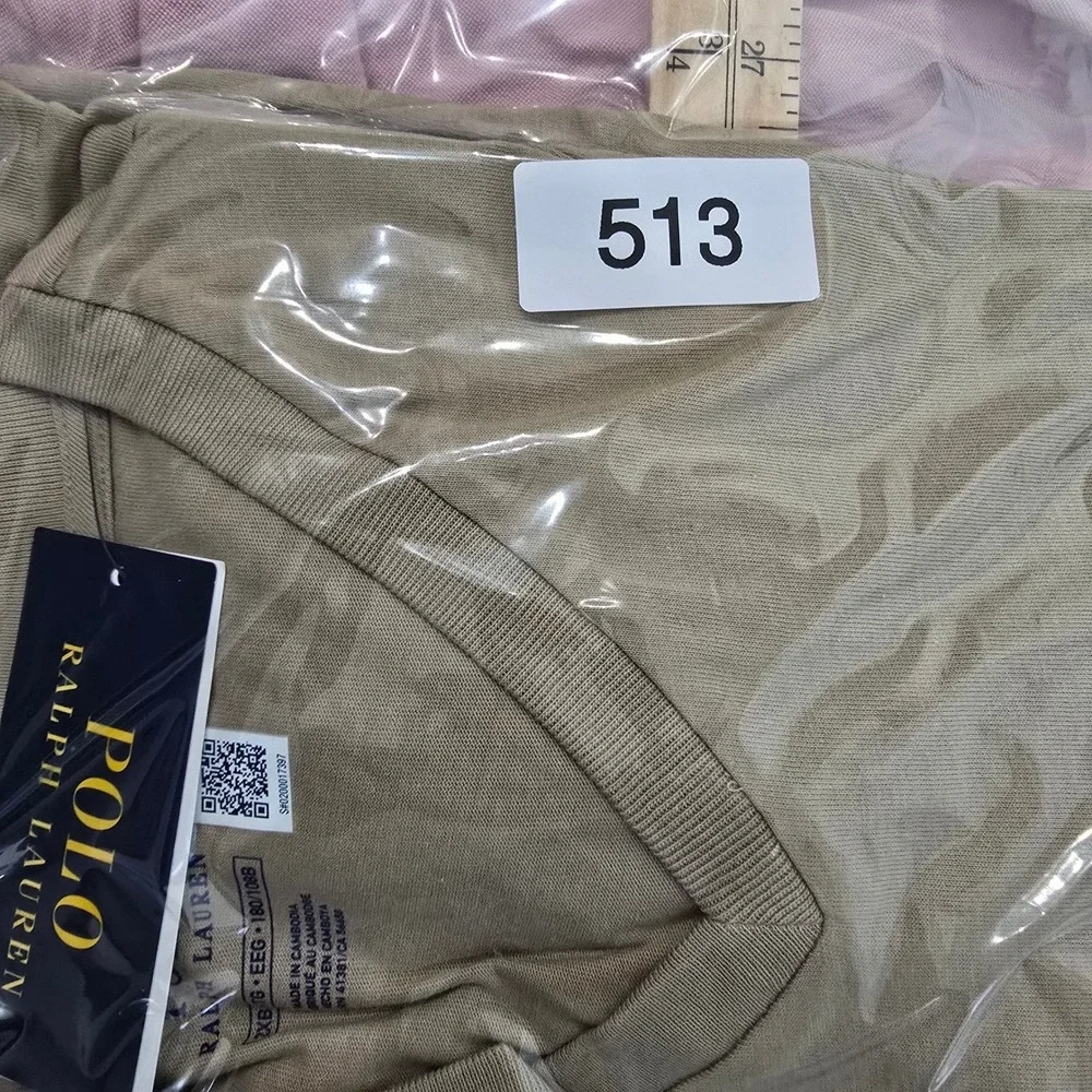 Polo Ralph Lauren Mens V-Neck T-Shirt Beige 2XB Big & Tall Cotton Short Sleeve